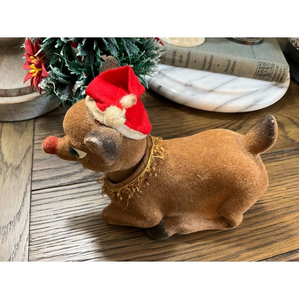RARE Holt Howard Felt Nodder Rudolph / Vintage Christmas Bobble Head / Kitchy - Picture 3 of 10